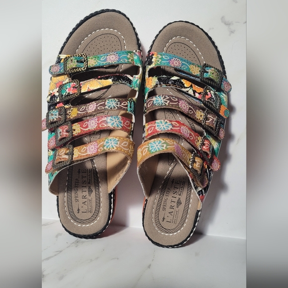 NWT L'Artiste Spring Step Zazzera Sandals Floral Leather Size EU 37/ US 6.5 - Picture 6 of 13